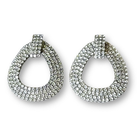 Vintage Les Bernard Inc Earrings Women’s Pave Rhinestone Silver Tone with Posts - Picture 2 of 6